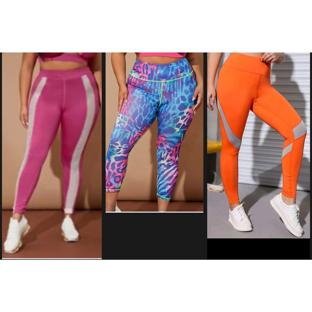 Shein Stretch Mesh Mixed Cut Out Capri Crop Leggings Plus Size: 2XL (16) - 3pcs